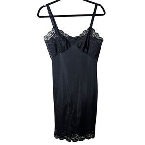 VTG Komar Lingerie 34 Short Black‎ Camisole Top Slip Dress Lace Babydoll Y2K